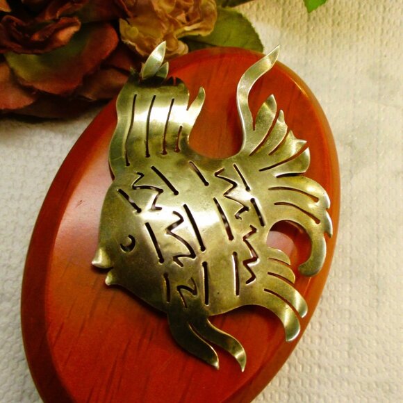 CALVAIRE Sterling Silver Angel Fish Brooch ~ RARE Vintage Designer Sterling Fish - Picture 5 of 15